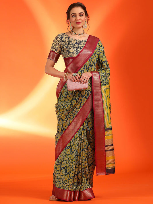 Women's Dola Silk Mustard Woven Design Designer Saree With Blouse Piece