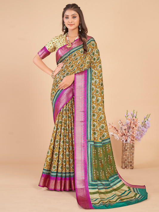 Women's Dola Silk Camel Brown Woven Design Designer Saree With Blouse Piece