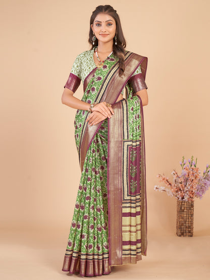 Women's Dola Silk Light Green Woven Design Designer Saree With Blouse Piece