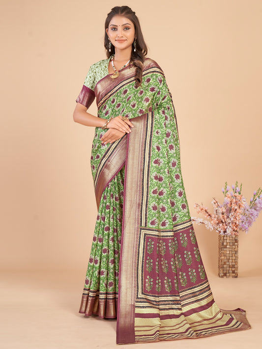 Women's Dola Silk Light Green Woven Design Designer Saree With Blouse Piece