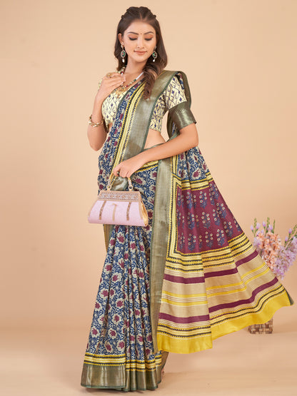 Women's Dola Silk Navy Blue Woven Design Designer Saree With Blouse Piece