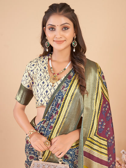 Women's Dola Silk Navy Blue Woven Design Designer Saree With Blouse Piece