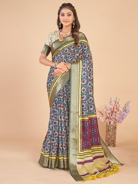 Women's Dola Silk Navy Blue Woven Design Designer Saree With Blouse Piece