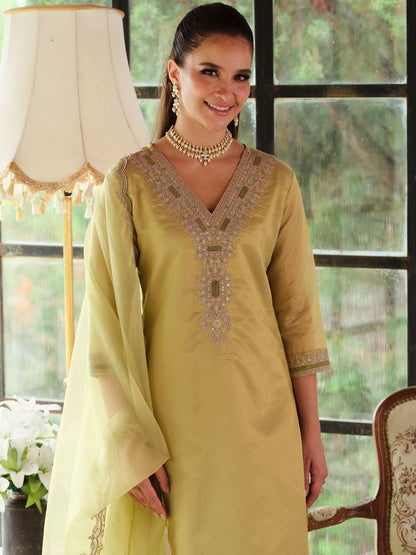 Dhiyona IE Women Ethnic Motifs Embroidered Kurta with Trousers & With Dupatta Kurta Sets