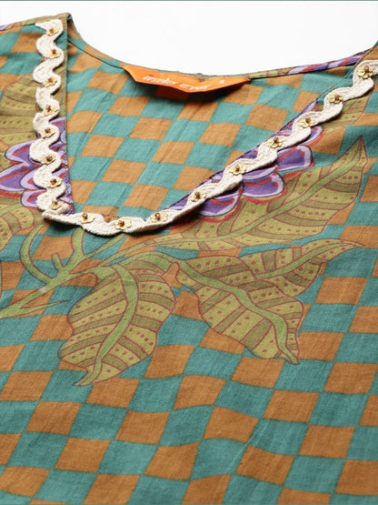 Women Printed Regular Thread Work Pure Cotton Kurta with Trousers & With Dupatta