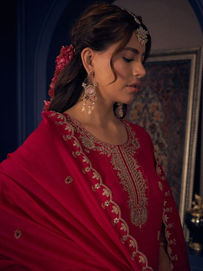 Dhiyona CH Women Ethnic Motifs Embroidered Regular Kurta with Palazzos & With Dupatta