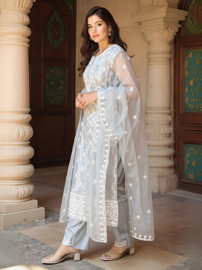 Dhiyona IE Women's Women Floral Embroidered Kurta with Trousers & Dupatta