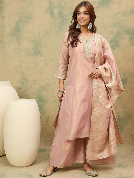 Dhiyona VA Women's Ethnic Motifs Yoke Design Top with Palazzo & Dupatta