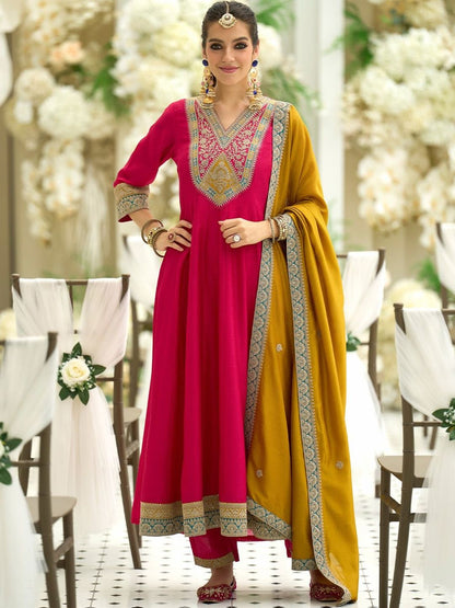 Women Ethnic Motifs Embroidered Anarkali Kurta with Trousers & Dupatta