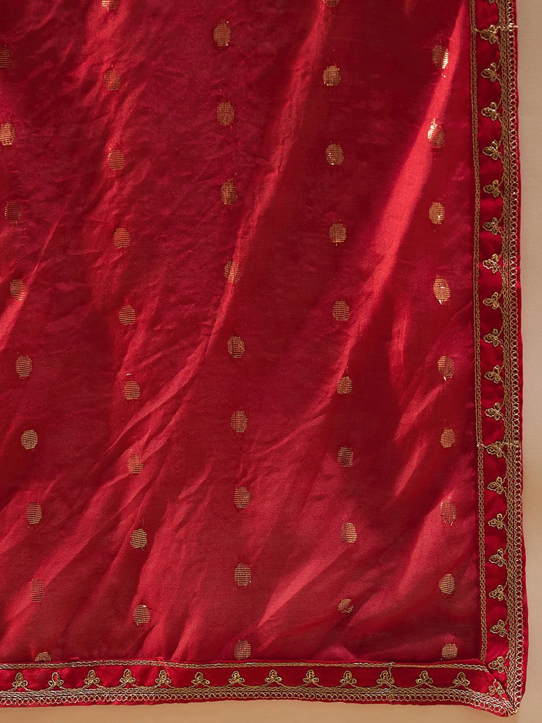 Ethnic Motifs Embroidered V-Neck Straight Kurta With Trousers & Dupatta