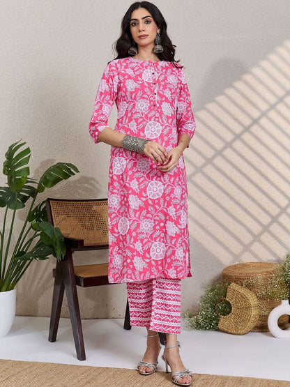 Women Floral Printed Pure Cotton Kurta with Trousers & Dupatta