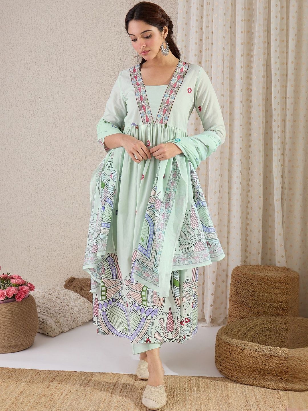 Women Ethnic Motifs Printed Pure Cotton Kurta with Trousers & Dupatta
