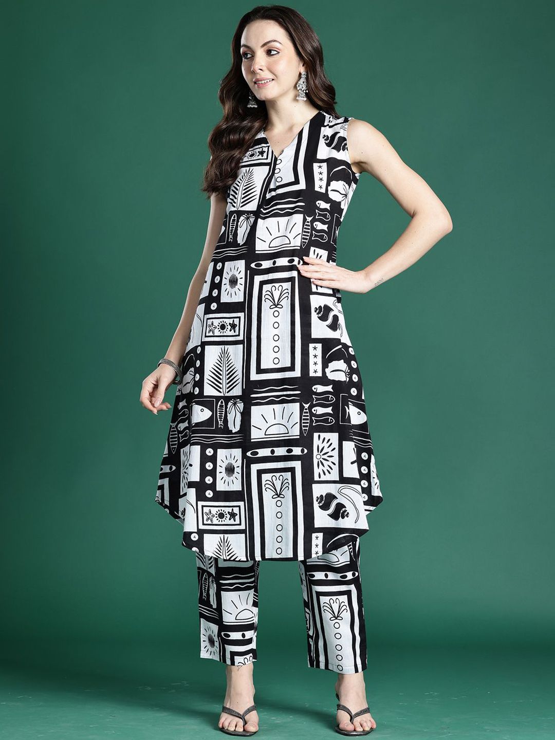 Dhiyona IE Printed Pure Cotton Tunic & Trousers Co-ords