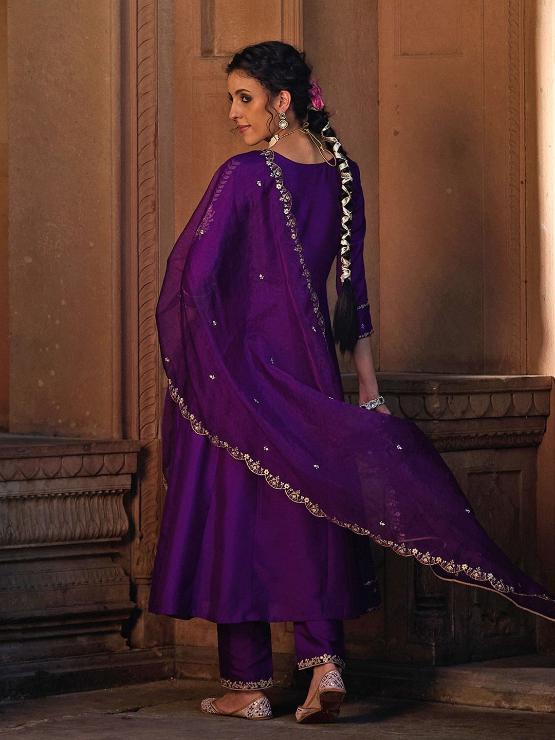 Dhiyona CH Women Floral Embroidered A-Line Kurta with Trousers & Dupatta