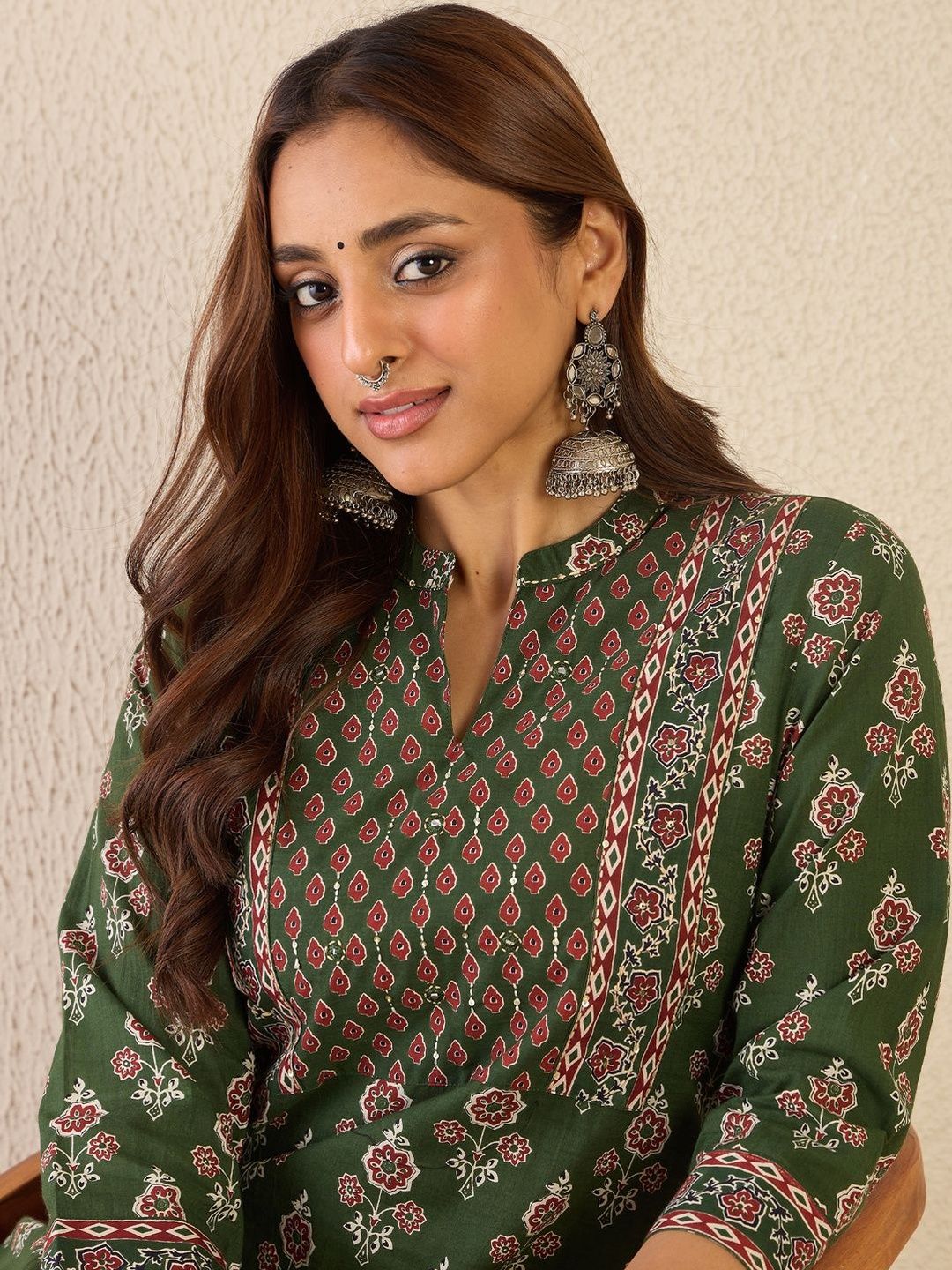 Women Ethnic Motifs Printed Regular Pure Cotton Kurta with Trousers