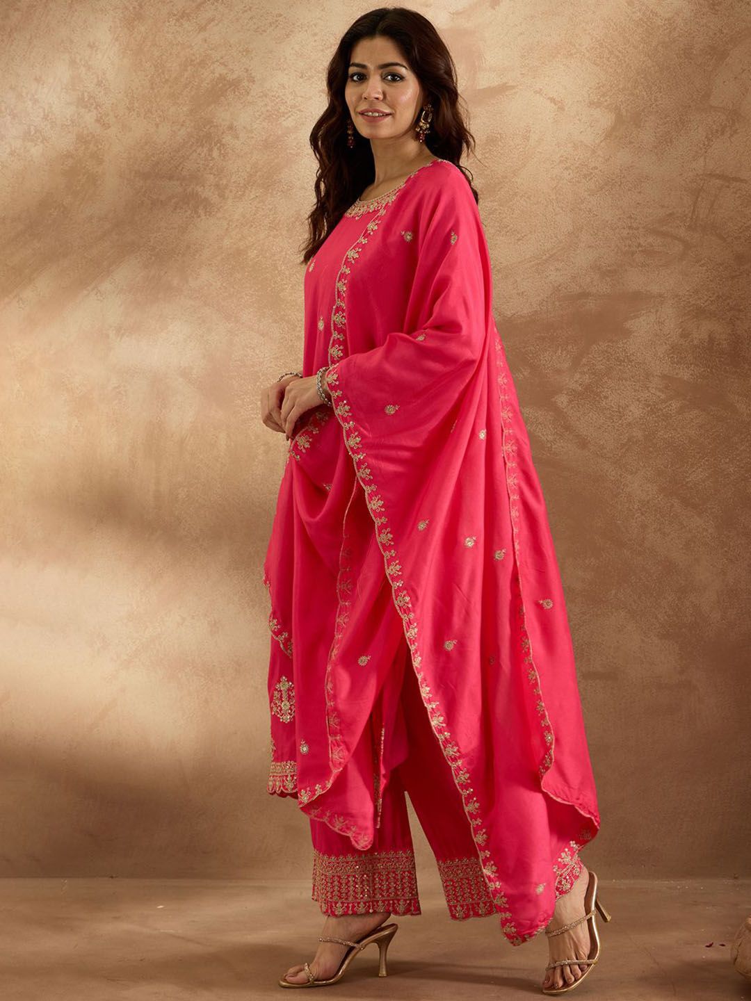 Dhiyona IE Women Ethnic Motifs Embroidered Regular Kurta with Trousers & With Dupatta