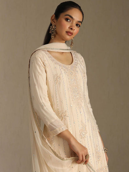Dhiyona SO Women's Ethnic Motifs Embroidered Beads And Stones Straight Kurti With Palazzos & Dupatta