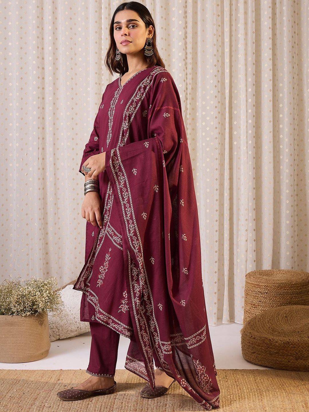 Women Ethnic Motifs Printed Pure Cotton Kurta with Trouser & Dupatta