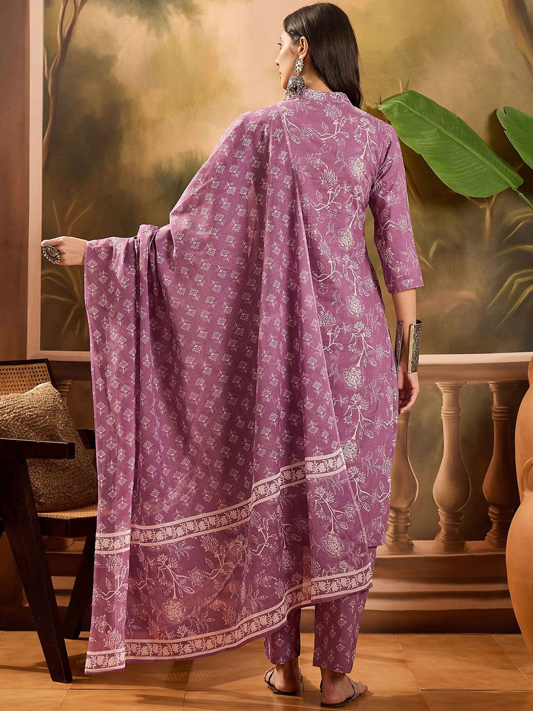 Dhiyona SN Women's Printed Pure Cotton Straight Kurta & Trousers With Dupatta