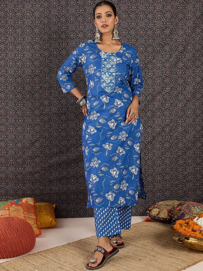 Women Floral Printed Regular Mirror Work Kurta with Trousers & With Dupatta