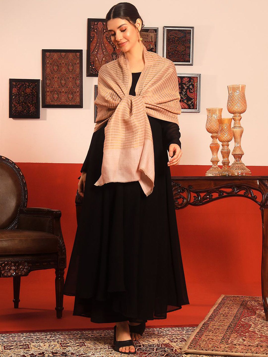 Dhiyona PA Reversible Zargul Fine Wool Striped Woven Design Shawl