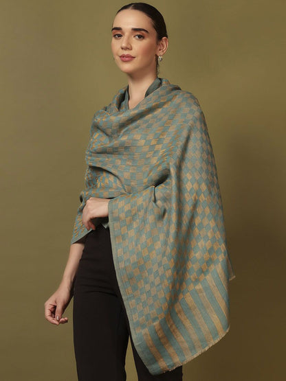 Dhiyona PA Checked Woven Design Woolen Shawl