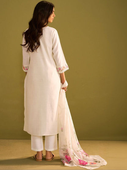 Women Floral Embroidered Regular Thread Work Kurta with Trousers & With Dupatta