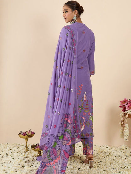 Women Ethnic Motifs Printed Regular Pure Cotton Kurta with Trousers & With Dupatta