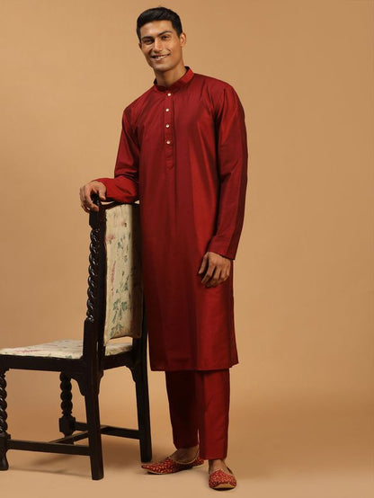 Men's Maroon Viscose Straight Kurta Pyjama Set