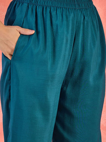 Dhiyona SN Women's Floral Embroidered Thread Work Straight Kurta With Trousers & Dupatta