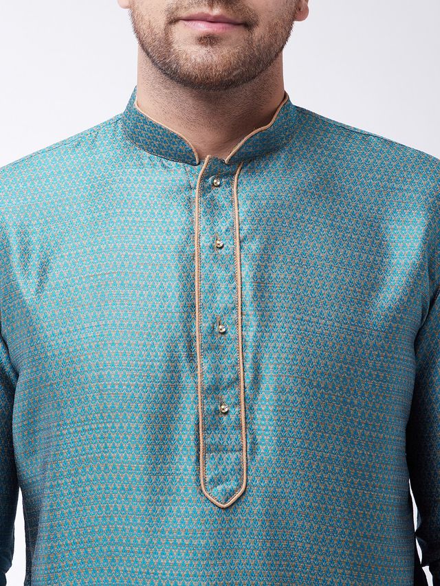 Men's Aqua Silk Blend Straight Kurta Pyjama Set