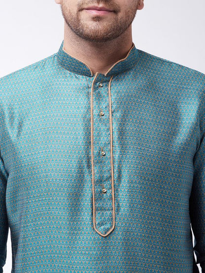 Men's Aqua Silk Blend Straight Kurta Pyjama Set