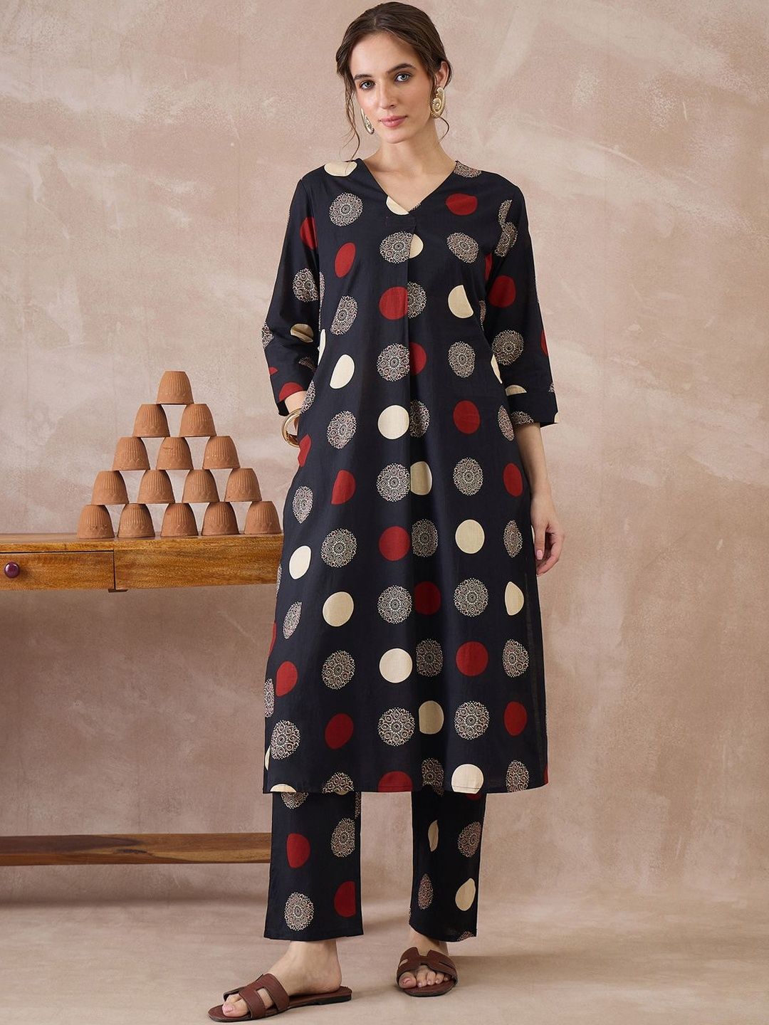 Women Printed Regular Pure Cotton Kurta with Trousers