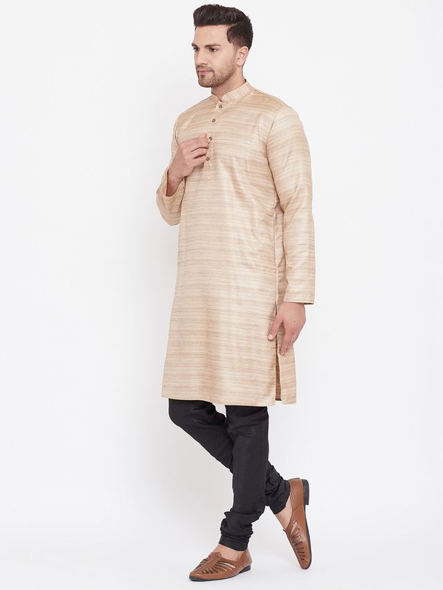 Men's Beige Silk Blend Straight Kurta Pyjama Set