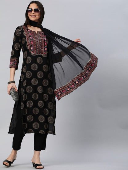 Dhiyona KL Women Ethnic Motifs Printed Regular Kurta with Trousers & With Dupatta