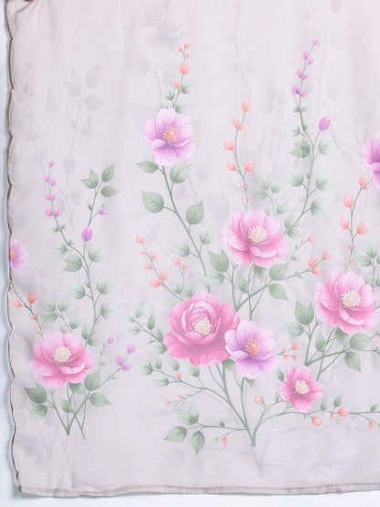 Floral Embroidered Regular Thread Work Round Neck Kurta with Trousers & Dupatta