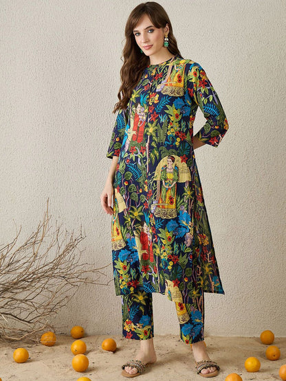 Dhiyona IE Printed Pure Cotton Tunic With Palazzos