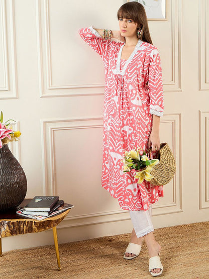 Dhiyona IE Abstract Printed Pleated A-Line Kurta