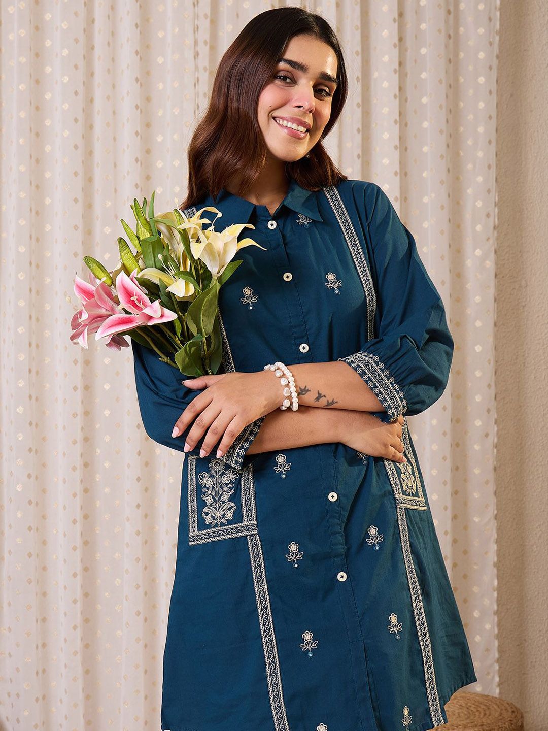 Dhiyona IE Embroidered Pure Cotton Tunic With Trousers