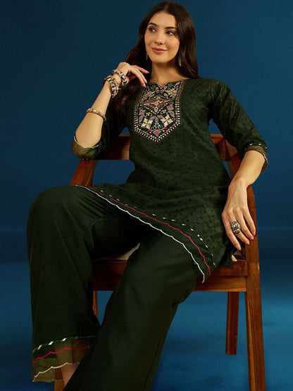 Dhiyona CH Women Ethnic Motifs Embroidered Regular Thread Work Kurti with Palazzos