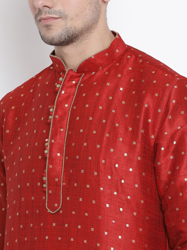 Men's Maroon Silk Blend Straight Kurta and Dhoti Set