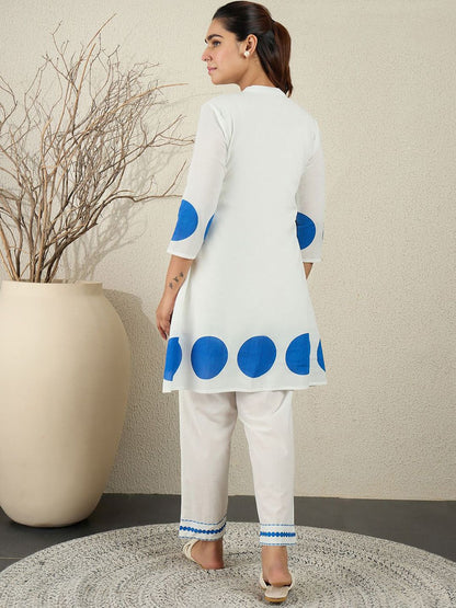 Printed Pleated Thread Work Pure Cotton Kurta With Trousers