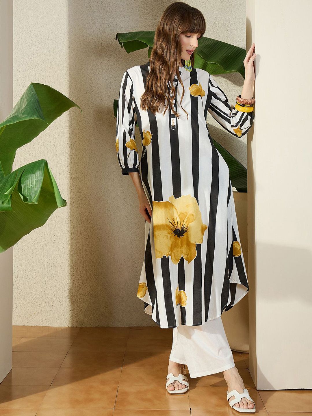 Dhiyona IE Striped Pure Cotton Tunic With Trousers