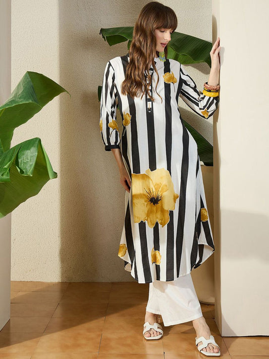 Dhiyona IE Striped Pure Cotton Tunic With Trousers