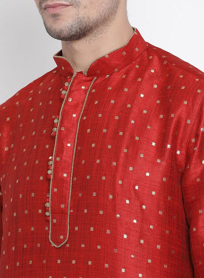 Men's Maroon Silk Blend Straight Kurta Pyjama Set