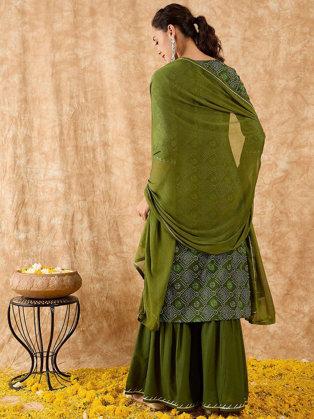 Ethnic Motifs Printed Straight Gotta Patti Kurta with Sharara & Dupatta