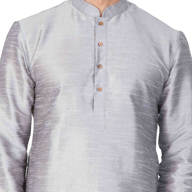 Men's Grey Silk Blend Straight Kurta and Dhoti Set