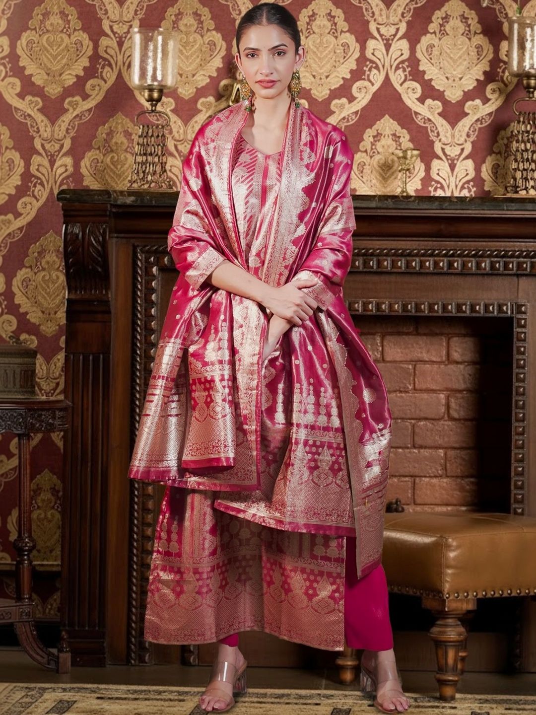 Women Ethnic Motifs Regular Kurta with Trousers & With Dupatta