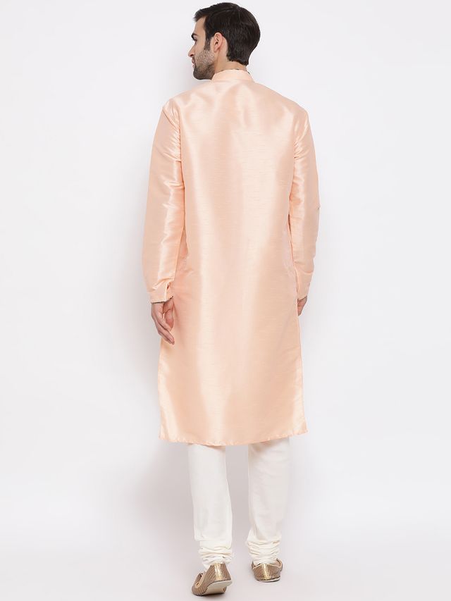 Men's Peach Cotton Silk Straight Kurta Pyjama Set