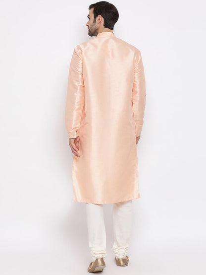 Men's Peach Cotton Silk Straight Kurta Pyjama Set
